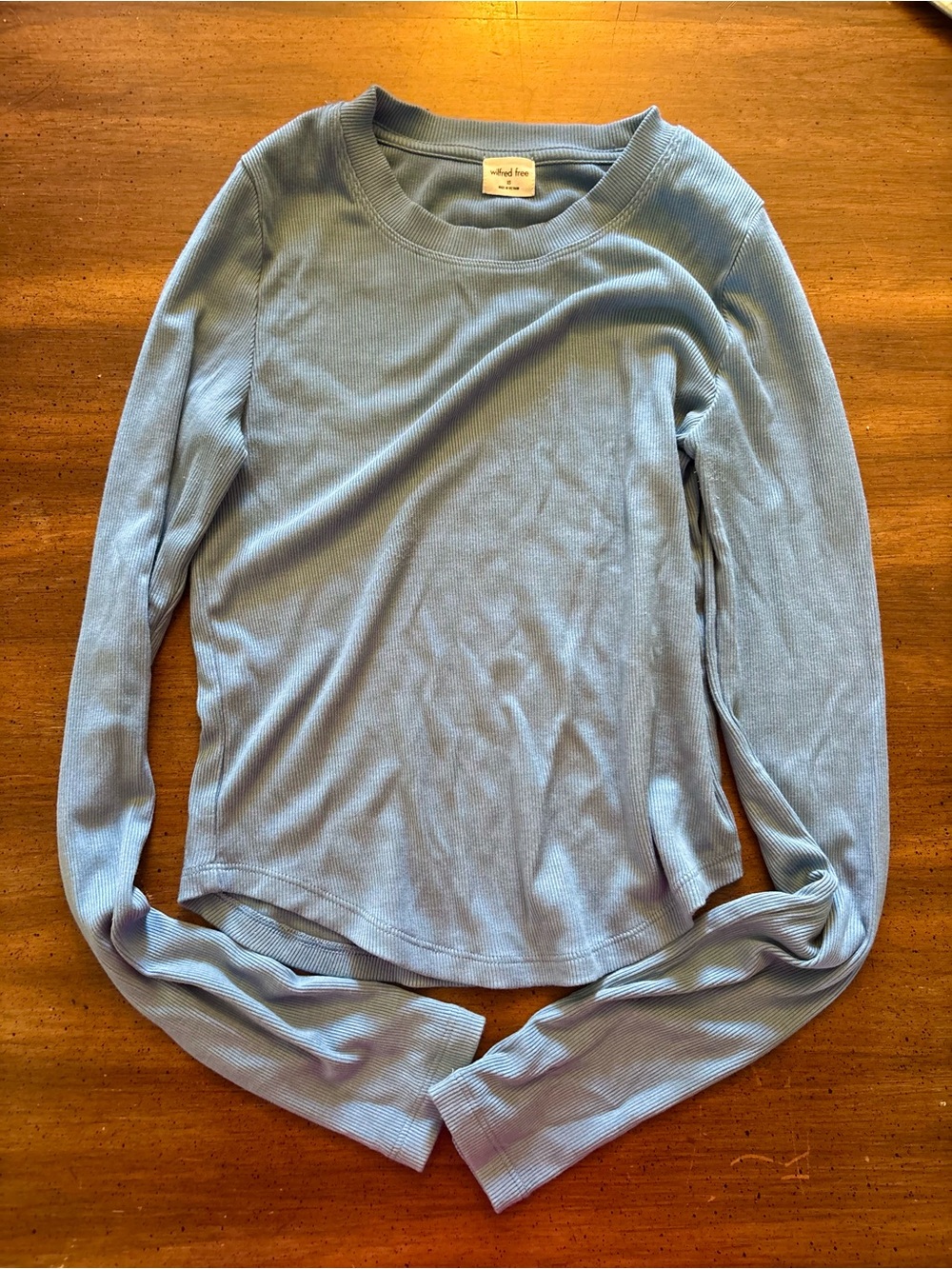 Aritzia Wilfred ribbed baby blue long sleeve short